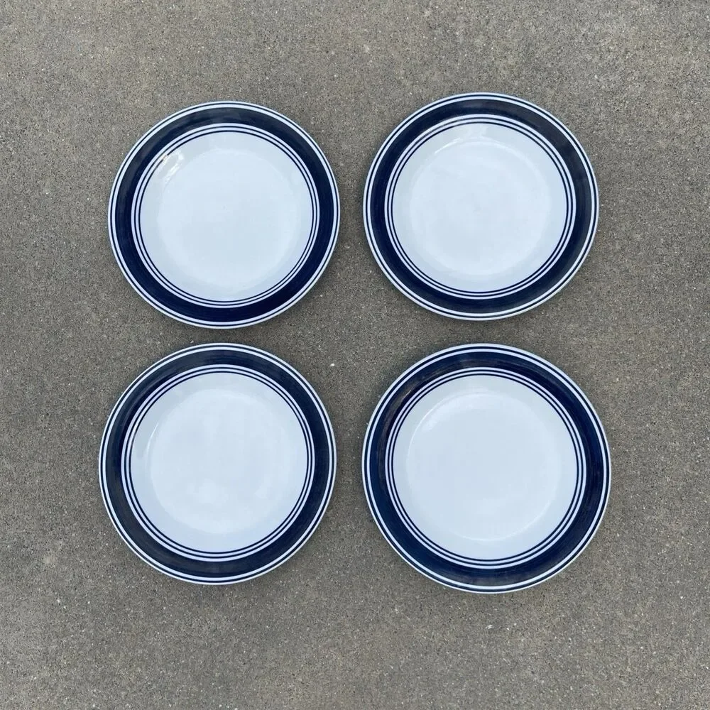 Mainstays White Blue Banded Dinner Plates Plate Stoneware 10 Inch Set Of 4